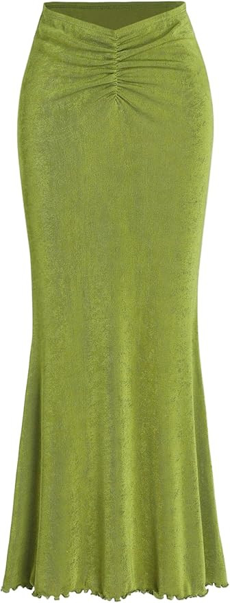 CIDER High Waist Skirts for Women Mermaid Skirt Fishtail Ruched Bodycon Long Maxi Skirt Lettuce T... | Amazon (US)