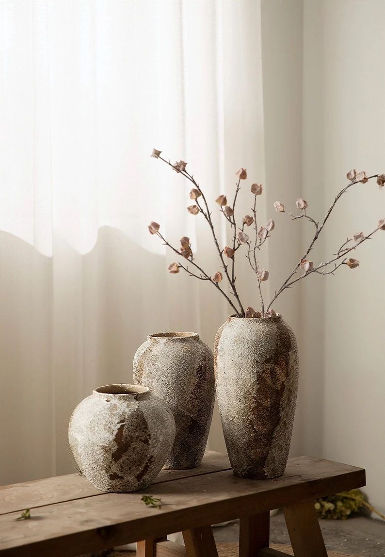 Antique Effect Ceramic Vase | Vases for Flowers, Flower Pots, Textured, Stoneware, Rustic, Farmho... | Etsy (US)