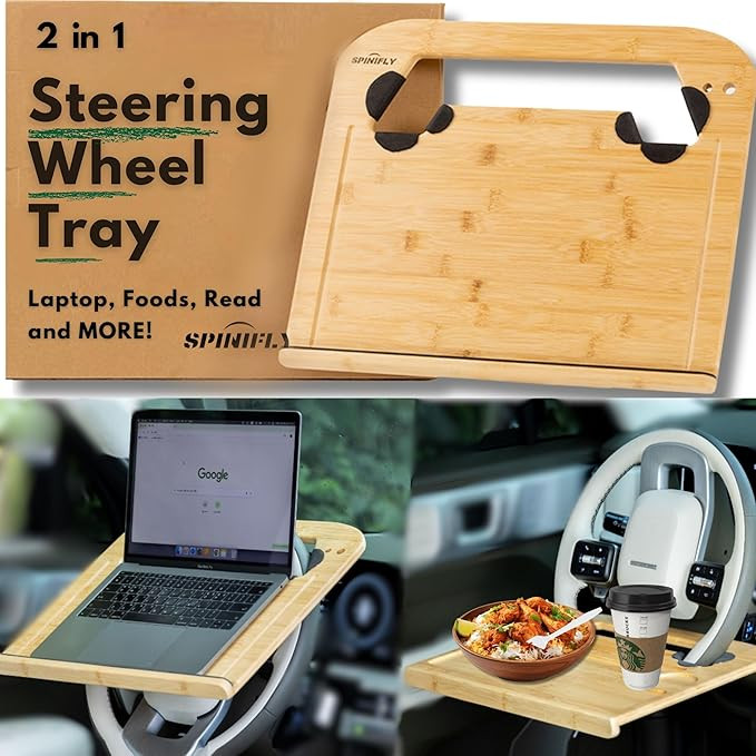 2 in 1 Steering Wheel Tray – Car Tray & Food Table – Car Essentials Double Sided Bamboo Car D... | Amazon (US)