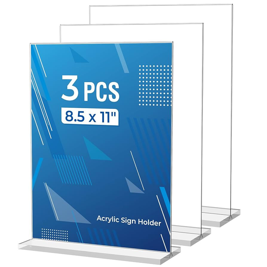 3 Pack Acrylic Sign Holder 8.5 x 11 Inches, Clear Menu Stand, Vertical Flyer Display, Table Paper... | Amazon (US)