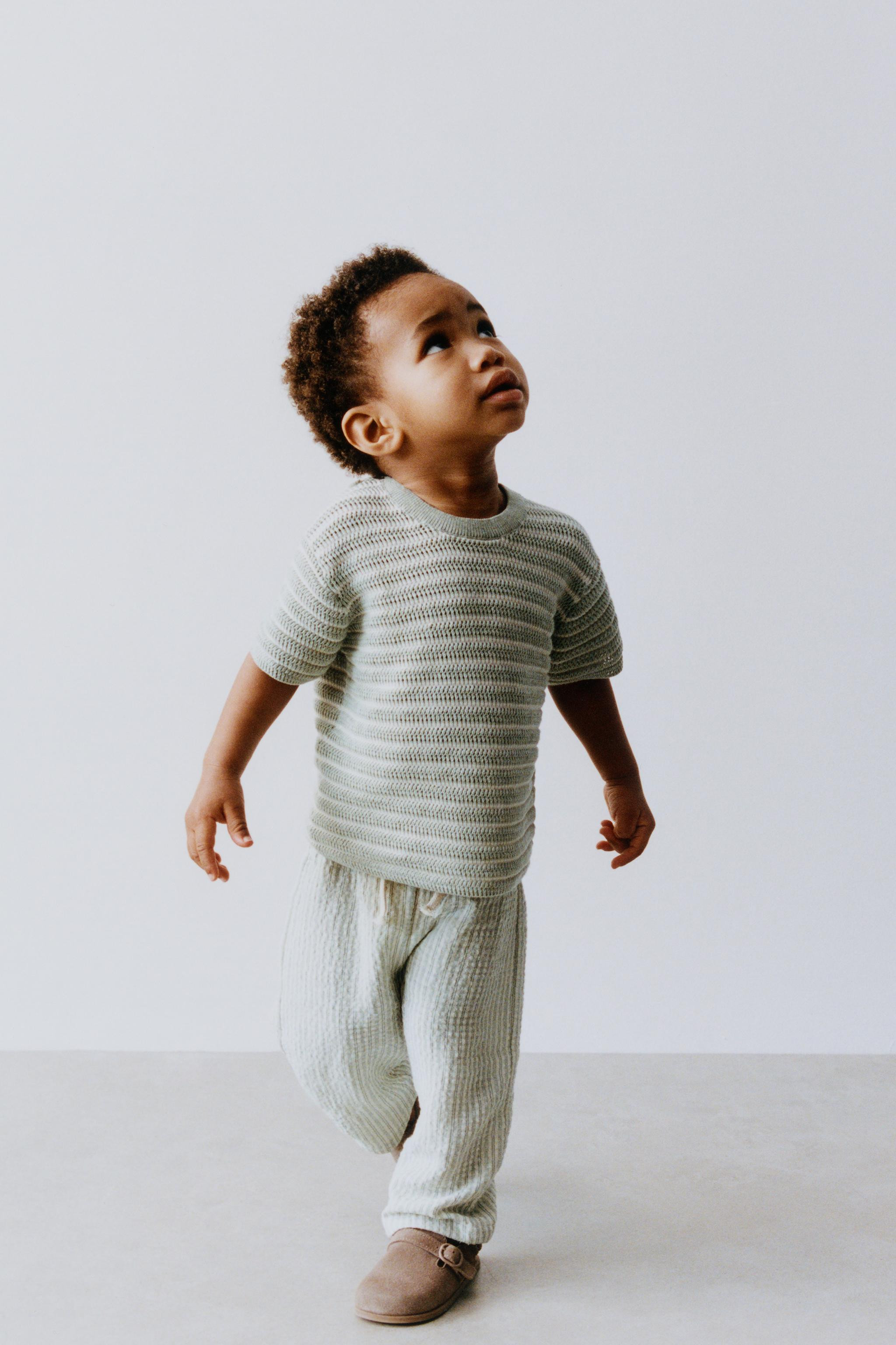 STRIPED SHORT SLEEVE KNIT SWEATER | Zara US