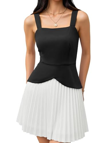 Angashion Women's Square Neck Sleeveless Mini Dress Elegant Pleated A-Line Wedding Guest Cocktail... | Amazon (US)