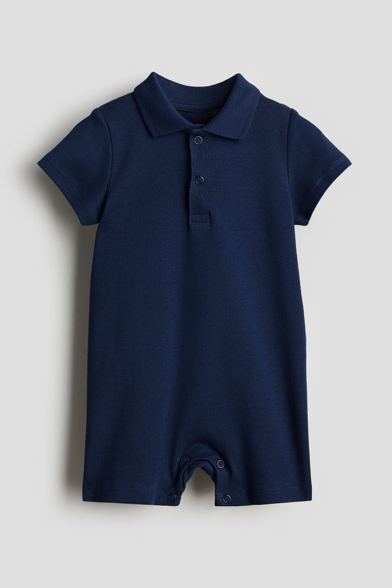 Cotton Jersey Romper Suit - Short sleeve - Short - Navy blue - Kids | H&M US | H&M (US + CA)
