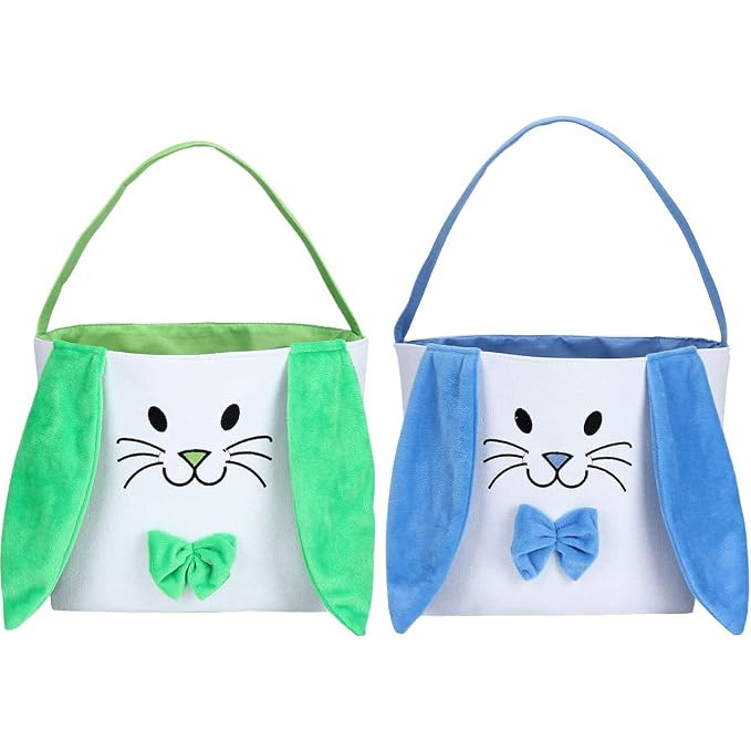 Poptrend 2 Pack Easter Basket Bags,Bunny Easter Buckete,Easter Eggs/Gift Baskets for Kids,Bunny T... | Amazon (US)