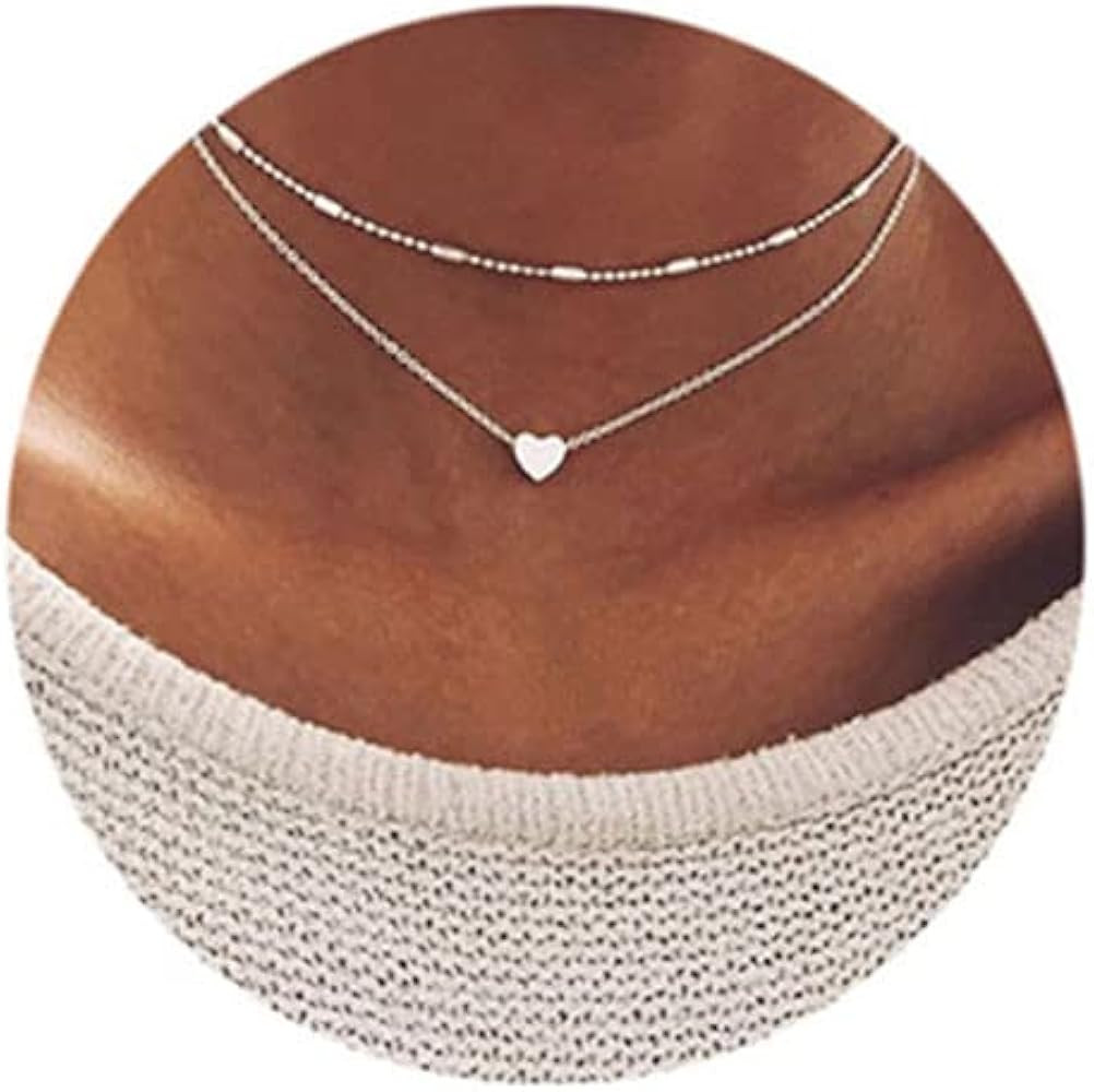 Aluinn Love Heart Layered Choker Necklace Silver Simple Beads Pendant Necklace Simple Chain for W... | Amazon (US)