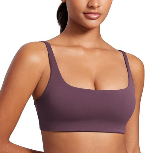 CRZ YOGA Butterluxe Square Neck Sports Bras for Women - Spaghetti Strap Yoga Wireless Low Coverage Padded Cami Crop Top Grape Thistle Purple X-Large | Amazon (US)