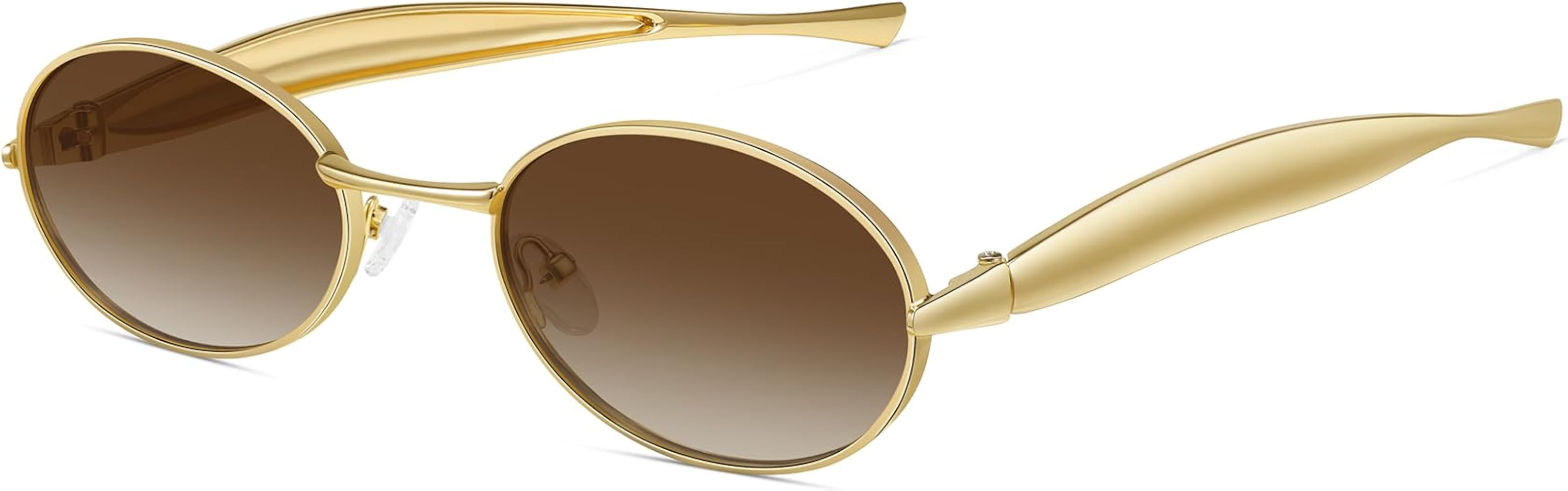 Sardine Oval Sunglasses for Women Men - UV400 Gold Metal Frame Retro Shades | Amazon (US)