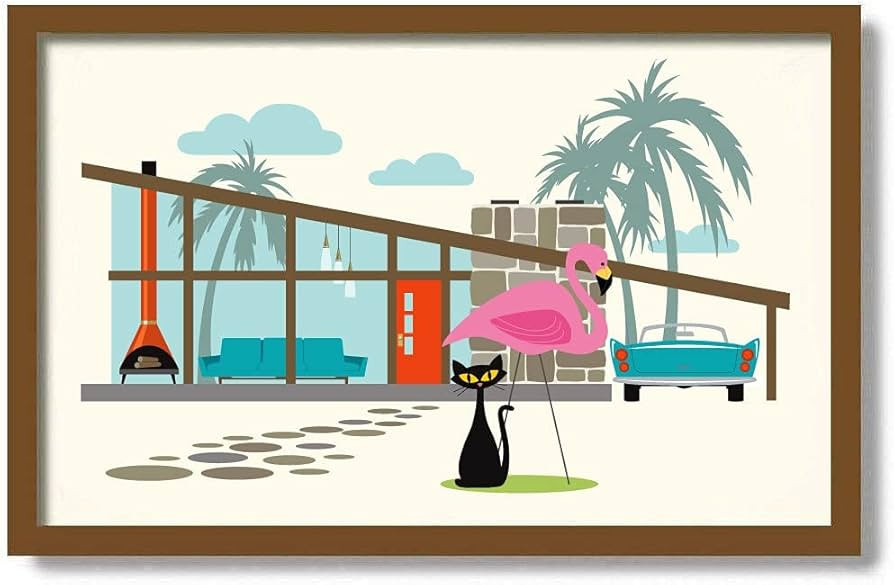 Generic Mid Century Modern Art Print, Plastic Pink Flamingo, Retro House Decor, Cat Lover, Black ... | Amazon (US)