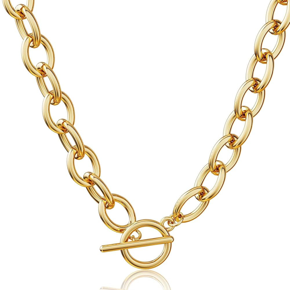CHESKY 14K Gold Plated Chunky Necklace for Women, Trendy Paperclip Chain Necklace Thick Cross Hea... | Amazon (US)
