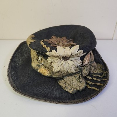Vintage Louise Green Santa Monica CA Black Floral Bucket Hat with Bow Woven | eBay US