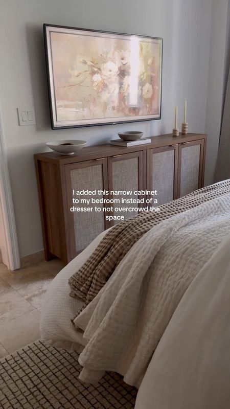 a small bedroom storage hack 🤎

love how these cabinets anchor my TV and add extra storage to my bedroom!

The narrow depth makes them perfect for any home, but especially when you’re trying to maximize a smaller space. 

They would also work great in an entryway, hallway, dining room or living room. 


#neutralbedroom #bedroomdecor  #cozyhome #cozyvibes #neutralhomedecor ⁣⁣⁣
 neutral home decor, bedroom styling, cozy home, hygge, console table, storage cabinet, buffet table

#LTKhome #LTKVideo