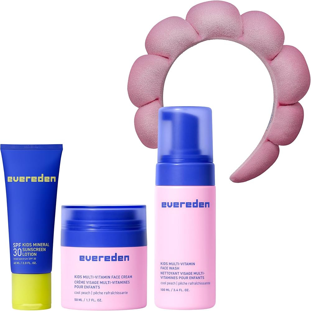 Evereden Kids Skincare Bundle: 1-2-3 Routine with Multi-Vitamin Peach Face Wash, Cream, SPF 30 & ... | Amazon (US)