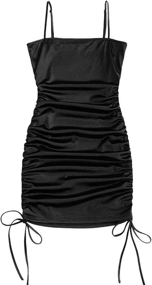ZAFUL Women's Spaghetti Strap Cinched Tie Satin Bodycon Dress Ruched Mini Dress Party Night Out C... | Amazon (US)