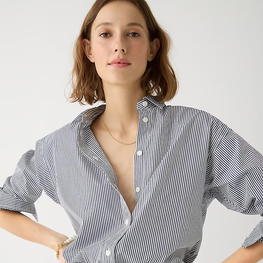 Relaxed-fit crisp cotton poplin shirt in navy stripe | J. Crew US