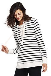 Women's Petite Starfish Lace Up Hoodie-Dark Charcoal Thin Stripe,XS | Lands' End (US)