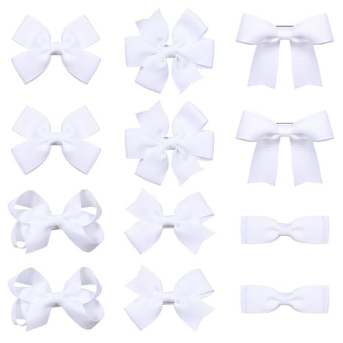 3-inch White Grosgrain Ribbon Hair Bows for Girls,12 pcs Handmade Alligator Clip Barrettes for Toddlers Kids Teens Babies,Her Everyday Hair Accessories,Secure Non-Slip Styling in Pairs | Amazon (US)