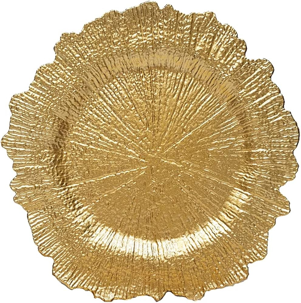 Umisriro Gold Charger Plates,13 Inch Metallic Reef Plastic Chargers for Dinner Plate, Decorative ... | Amazon (US)