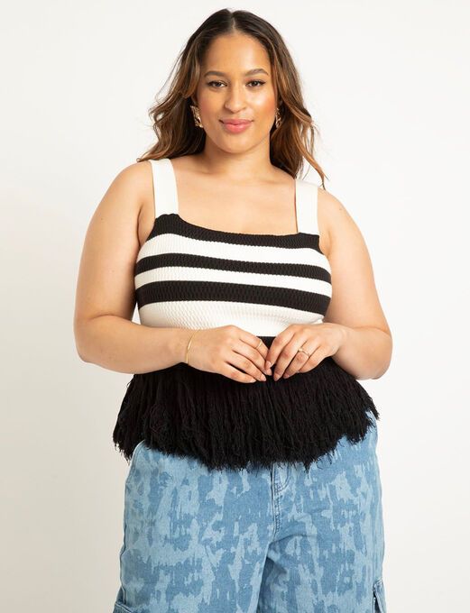 Striped Knitted Fringe Hem Tank | Eloquii