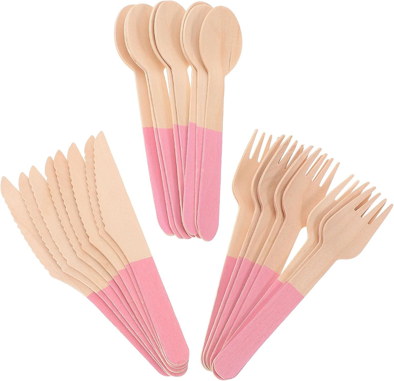 Alasum Disposable Cutlery Set 24Pcs Pink Wooden Flatware with 8 Spoons 8 Forks and 8 Knives for Birthday Party Baby Shower Picnic Bbq Wedding | Amazon (US)