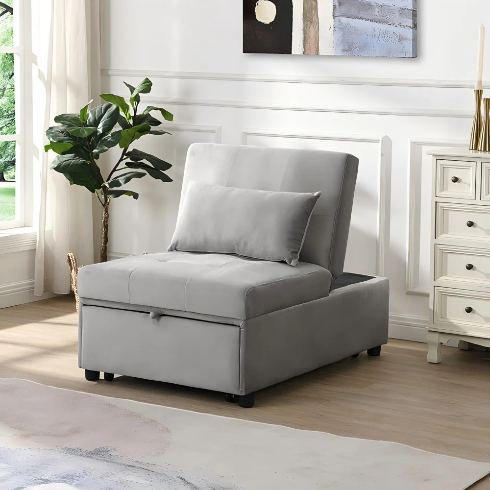 Misopily Gray Folding Ottoman Sofa Bed Multifunctional Convertible Chair Transforms to Tea Table Lounge or Single Bed Space Saving Easy Assembly | Lowe's