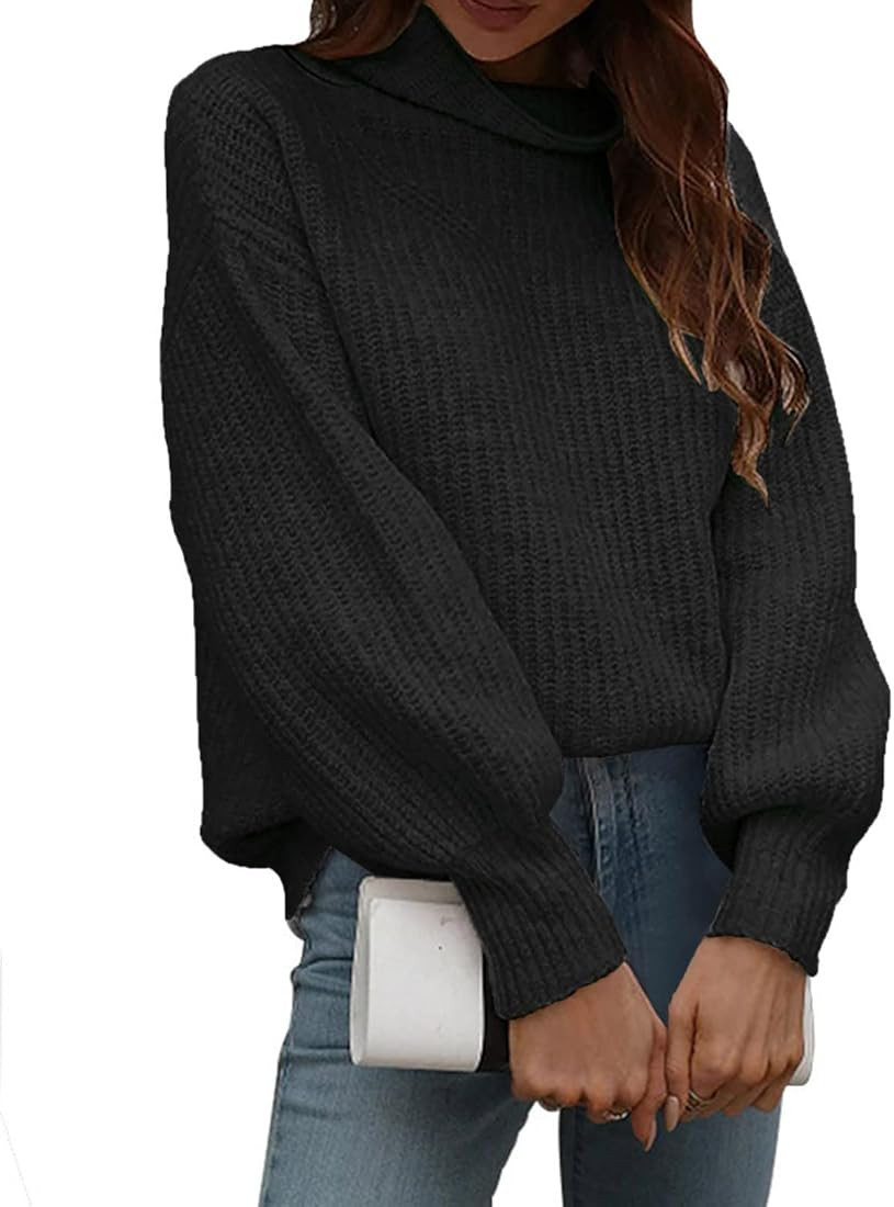 Cropped Sweaters for Women Long Sleeve Turtleneck Chunky Knit Pullover Sweater Plaid Preppy Style Sl | Amazon (US)
