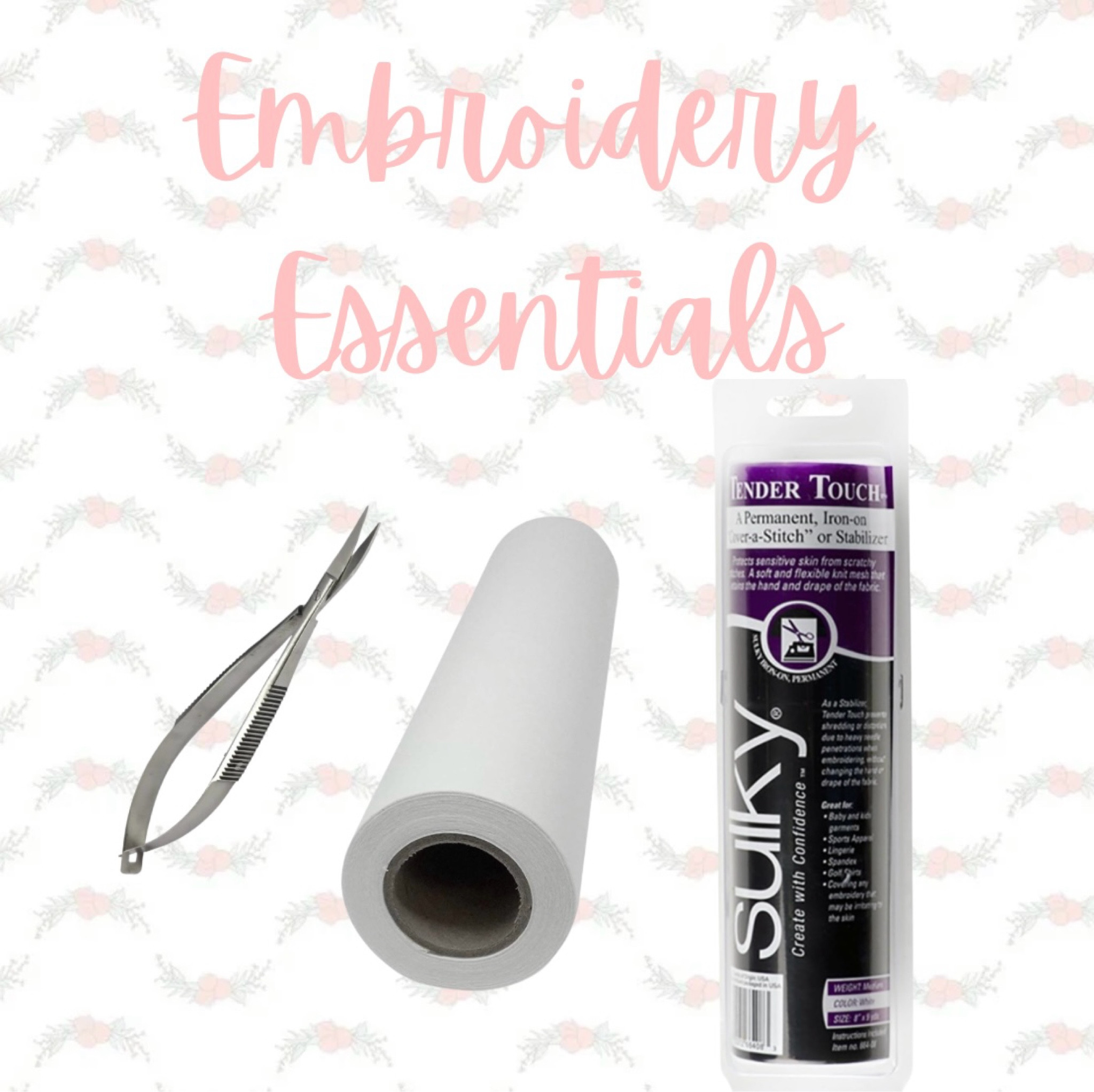 Linking my tried and true embroidery essentials. From scissors, to stabilizers and backing. 