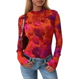 PRETTYGARDEN Womens Long Sleeve Going Out Tops Fall Mesh Floral Blouses Slim Fitted Shirts Date N... | Walmart (US)