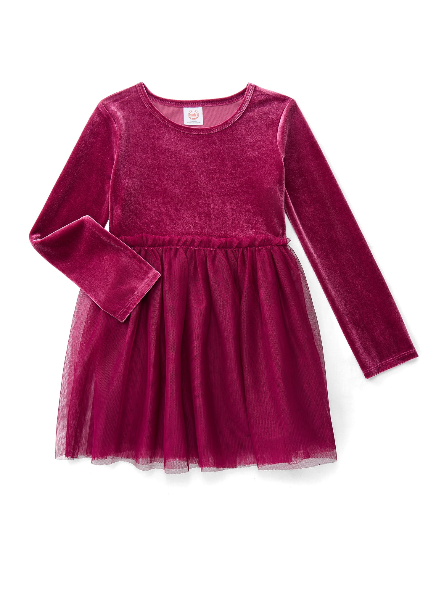 Wonder Nation Girls Velour Tutu Dress with Long Sleeves, Sizes 4-18 & Plus | Walmart (US)