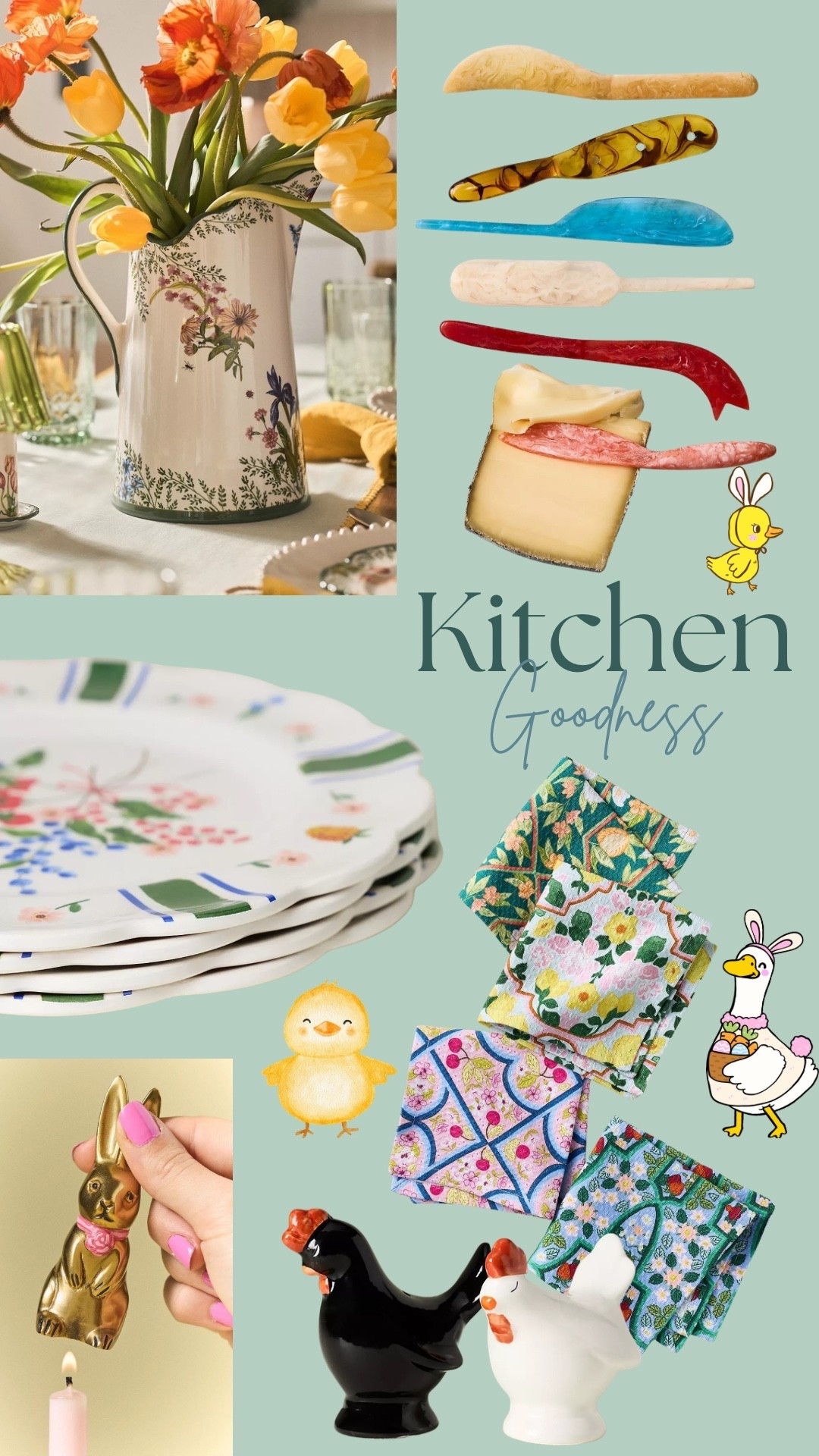 Easter will soon be here! Set your table with chicken salt & pepper shakers, floral pitcher, pretty desert plates, a bunny snuffer, butter spreaders and cute floral dish cloths.

#LTKfamily #LTKhome #LTKstyletip