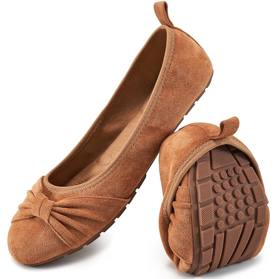 Ecetana Womens Flats Shoes Dressy: Round Toe Bowknot Suede Foldable Comfortable Casual Slip On Ba... | Amazon (US)