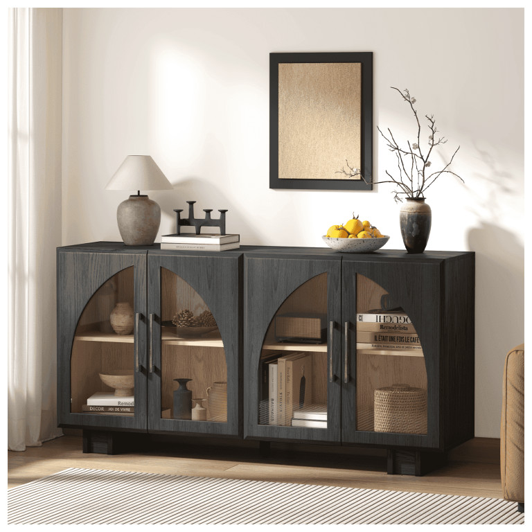 JOINICE Modern Accent Cabinet with Adjustable Shelves and Arched Glass Door,for Living Room,Entry... | Walmart (US)