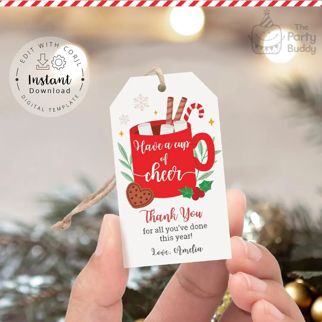 Cup of Cheer Christmas Favor Tag for Teacher | School Holiday Hot Cocoa Gift Thank You Tags | Dig... | Etsy (US)