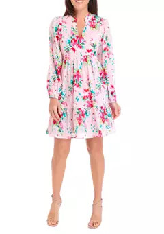 Crown & Ivy™ Women's Blouson Sleeve Printed Tiered Mini Dress | Belk