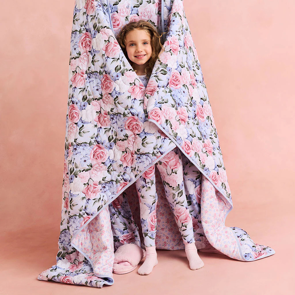 Floral Blue Reversible Marion & Laney Reversible Quilted Patoo® Blanket | Posh Peanut® | Posh Peanut