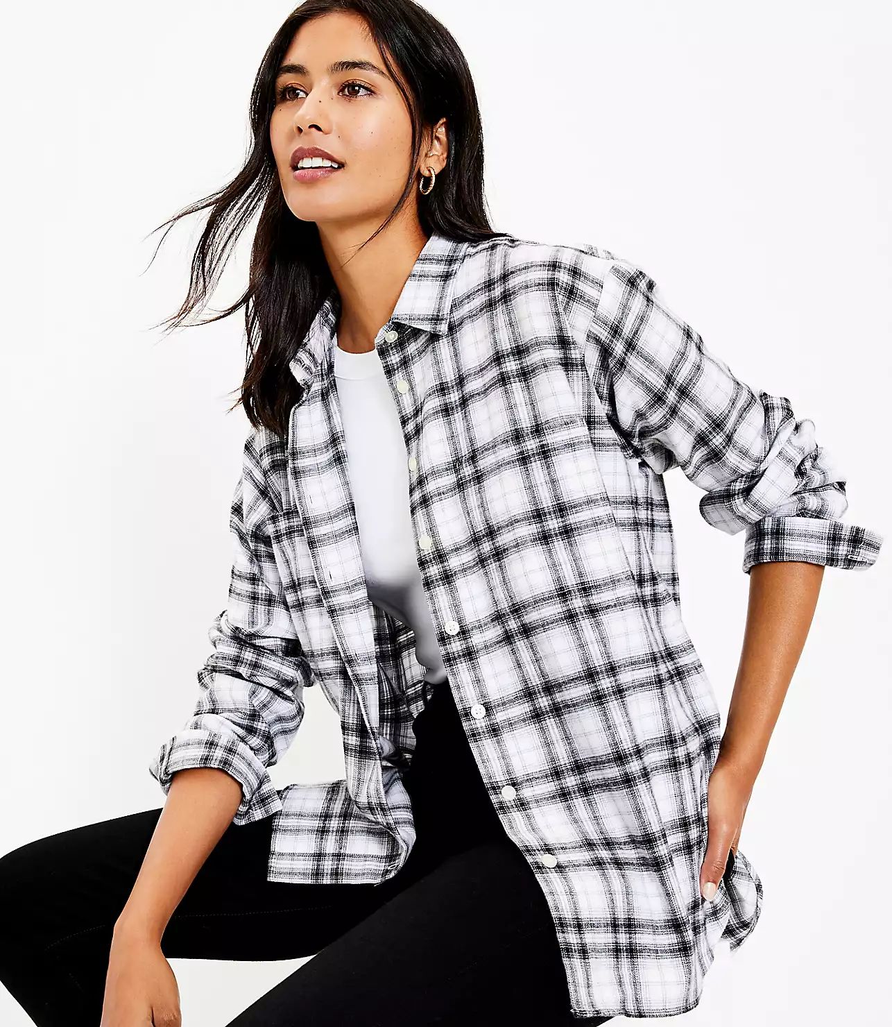 Plaid Flannel Pocket Tunic Shirt | LOFT