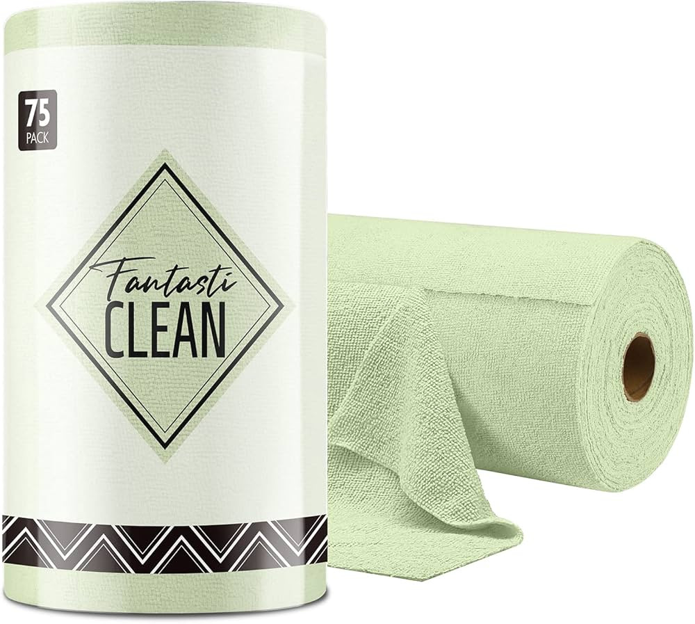 Microfiber Cleaning Cloth Roll -75 Pack, Tear Away Towels, 12" x 12", Reusable Washable Rags (Gre... | Amazon (US)