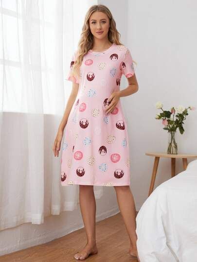 Maternity Allover Donut Print Night Dress | SHEIN