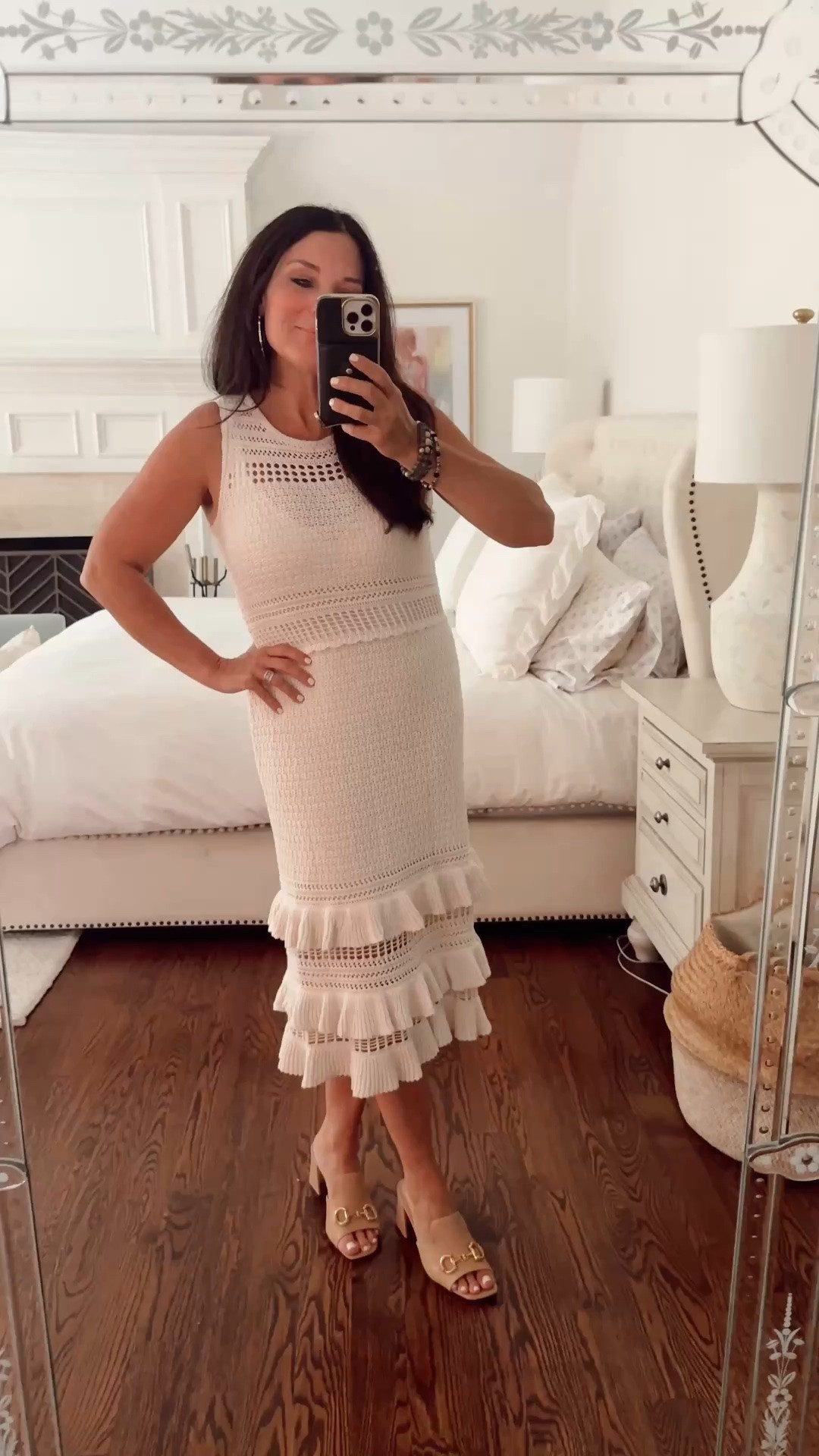 Crochet knit dress with designer dupe buckle heel mules

#LTKOver40 #LTKootd #LTKmomlife