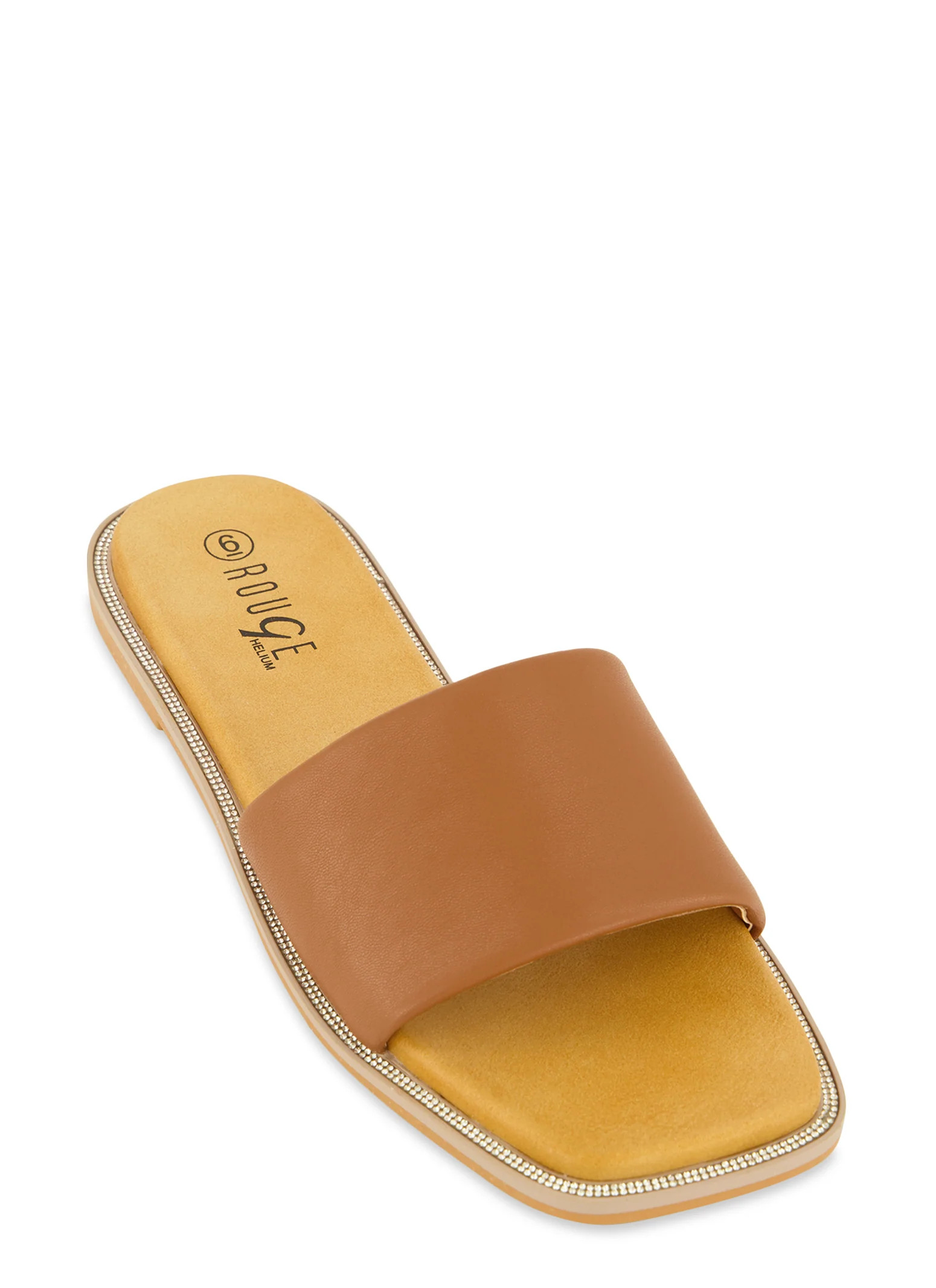 Rhinestone Trim Single Band Slide Sandals | Rainbow Shops