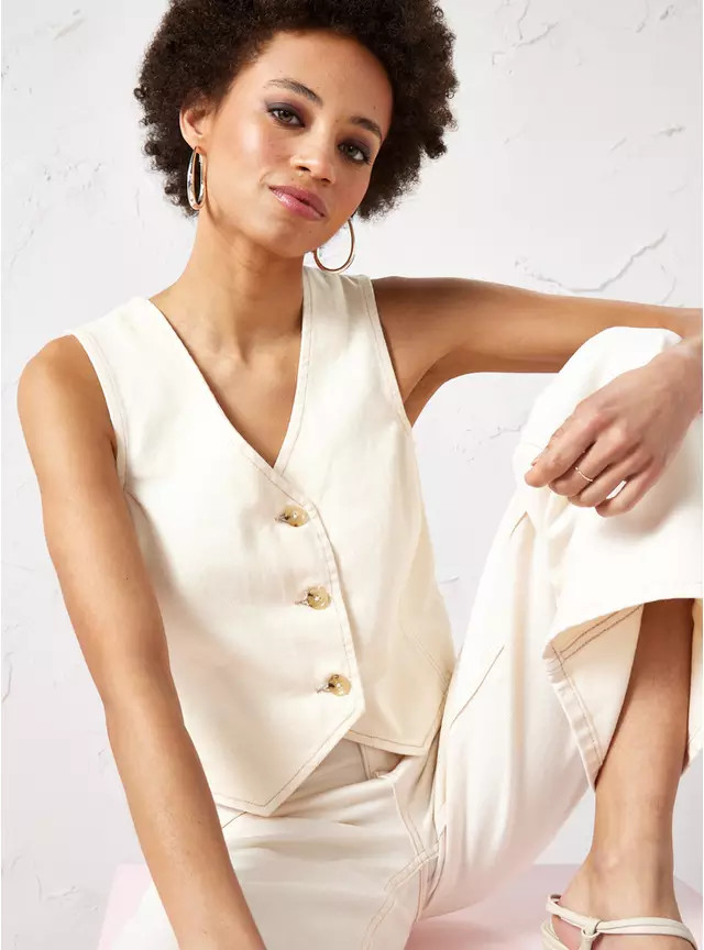 Buy EVERBELLE Ecru Denim Waistcoat 12 | Blazers | Tu | Tu Clothing