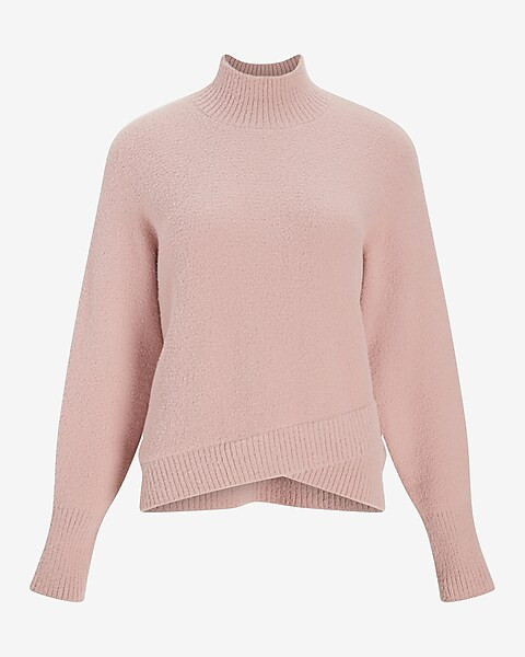 Mock Neck Dolman Sleeve Faux Wrap Hem Sweater | Express
