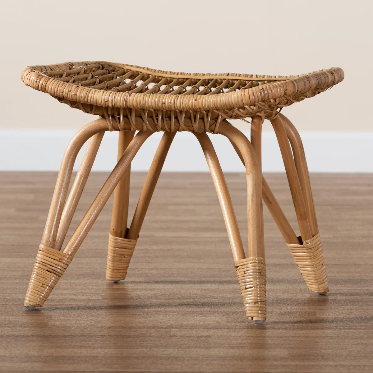 Aylinne Baxton Studio Earvin Modern Bohemian Natural Brown Rattan Footstool | Wayfair North America