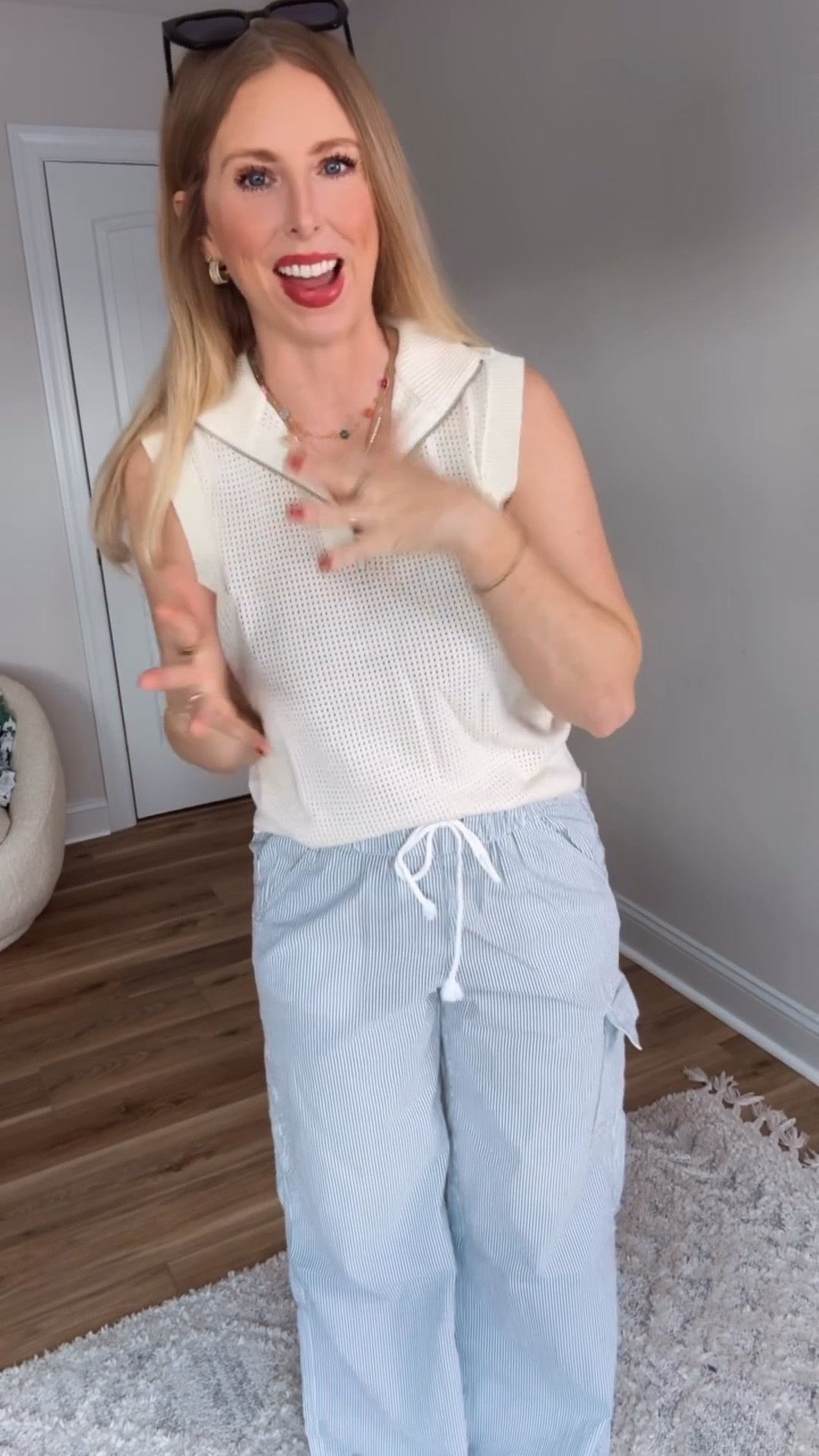 Kohls outfit, seersucker pants, open knit top 

#LTKootd #LTKSaleAlert