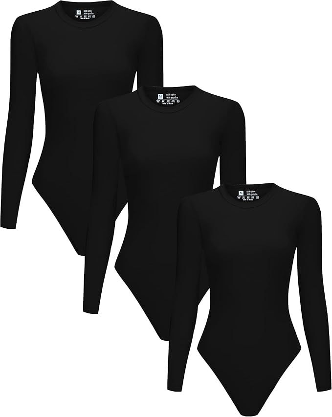 3 Piece Women's Crew Neck Sleeve Long Sleeve T Shirts Tops Bodysuit Jumpsuit | Amazon (US)