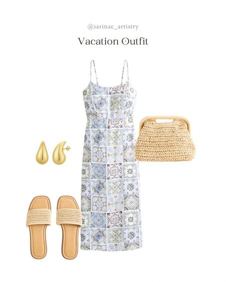 Perfect outfit for vacation or the summer months. 

Love the patterned dress, and neutral straw accessories and shoes.

#vacation #summer 

#LTKSpringSale #LTKstyletip #LTKsalealert