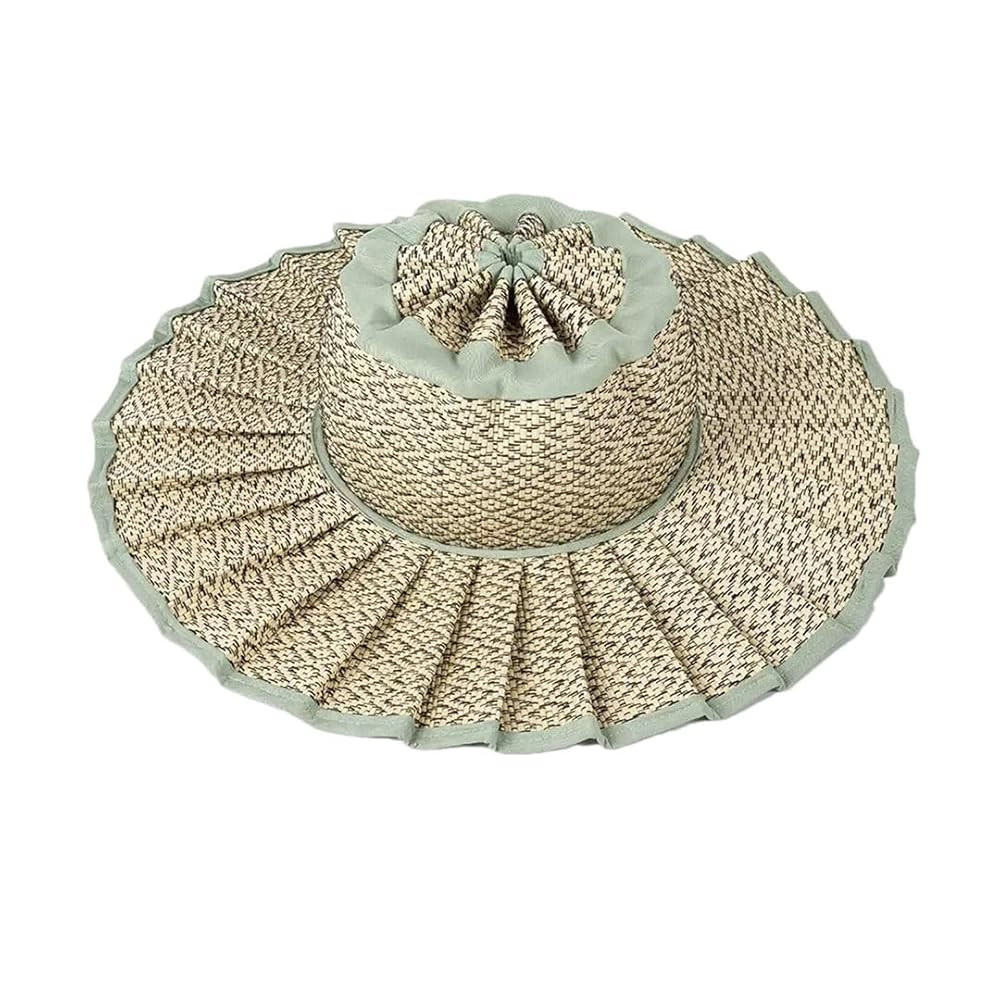 Women's Straw Reversible Pleated Sun Hat Casual Outdoor Beach Wide Brim Parent-Child Hat | Amazon (US)