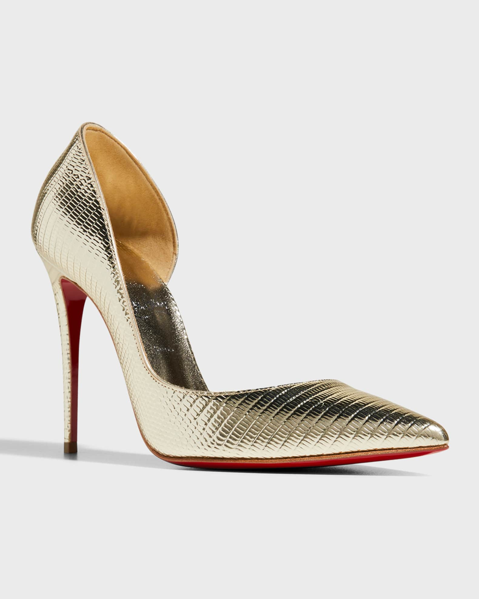 Christian Louboutin Iriza Metallic Half-d'Orsay Red Sole Pumps | Neiman Marcus