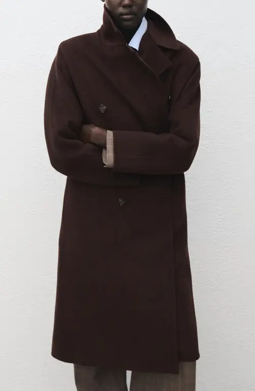 MANGO Picarol Double Breasted Wool Blend Coat in Chocolate at Nordstrom, Size Large | Nordstrom