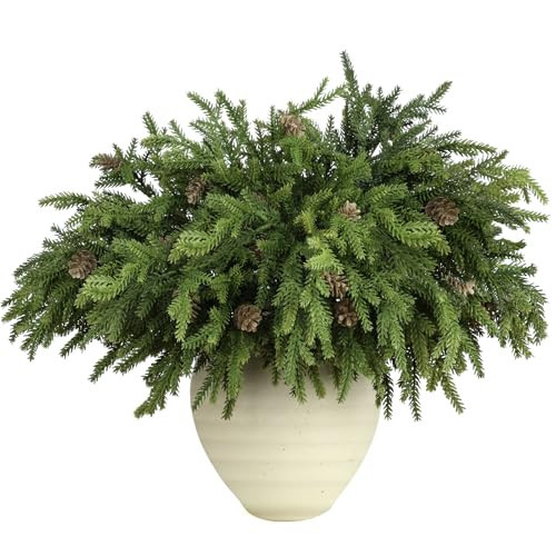 12 Pcs Christmas Greenery Stems with Pinecones Soft Bendable Naturally Droop Realistic Artificial Pine Stems Christmas Pine Branches Picks Faux Cedar Stems for Vase Garland Wreath Table Home Decor(12) | Amazon (US)