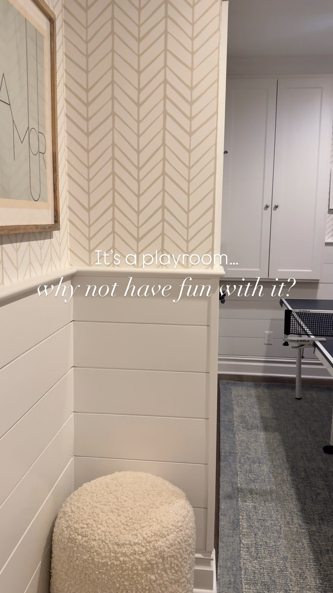 It’s a playroom…. why not have fun with it?! 

We moved our ping pong table down to this corner of the basement full-time and I found the PERFECT rug from Loloi x 
Joanna Gaines to ground the space (and it’s on sale today for Amazon’s Spring Sale!!) 

Linking everything you see here (wallpaper, art, frames) along with this gorgeous rug and others that are included in the sale! 

#LTKHome #LTKSaleAlert #LTKKids